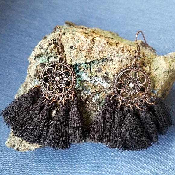 Tassel Earrings:  Black - NWOT - Picture 4 of 7